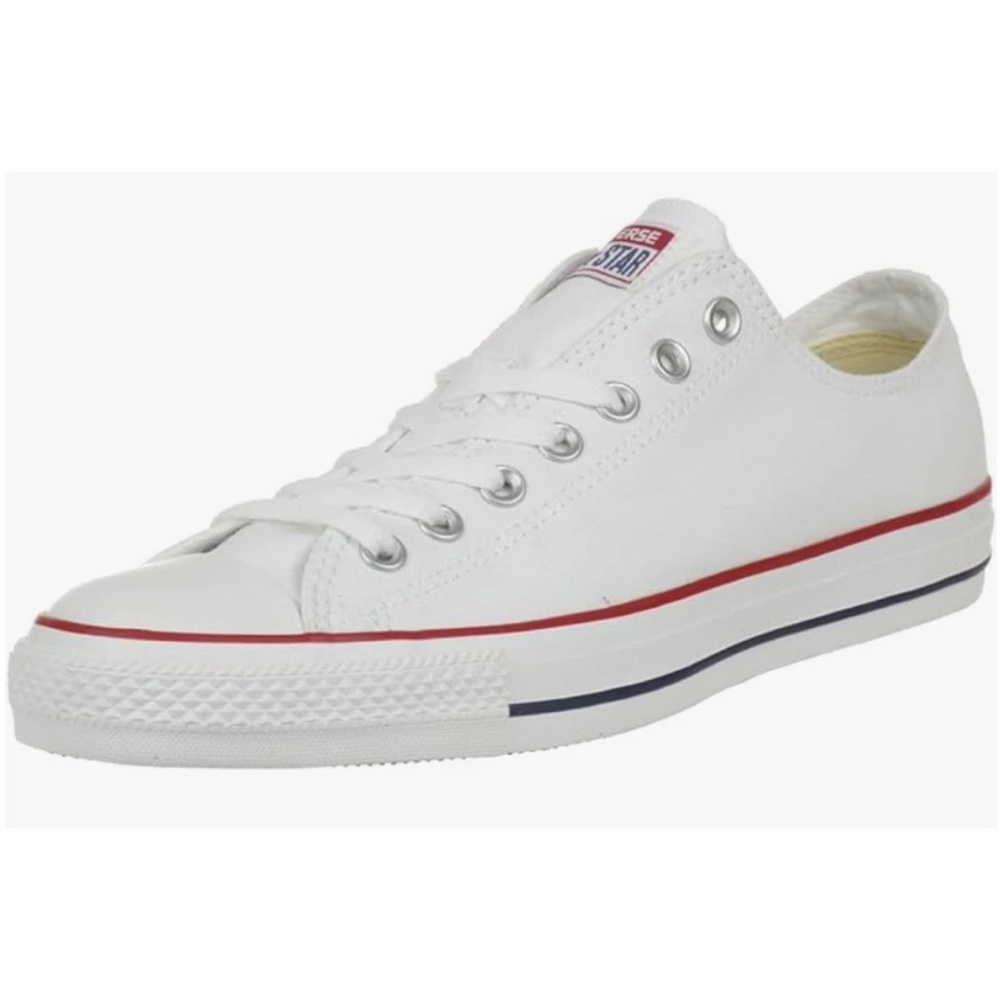 Converse White Canvas Sneakers with Red and Blue Trim